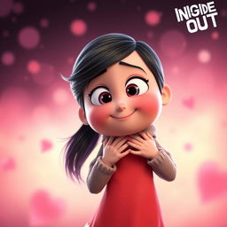 A 3D rendered image inspired by Inside Out, featuring the Love emotion as a girl with a warm and affectionate appearance, set in a dreamy, abstract environment