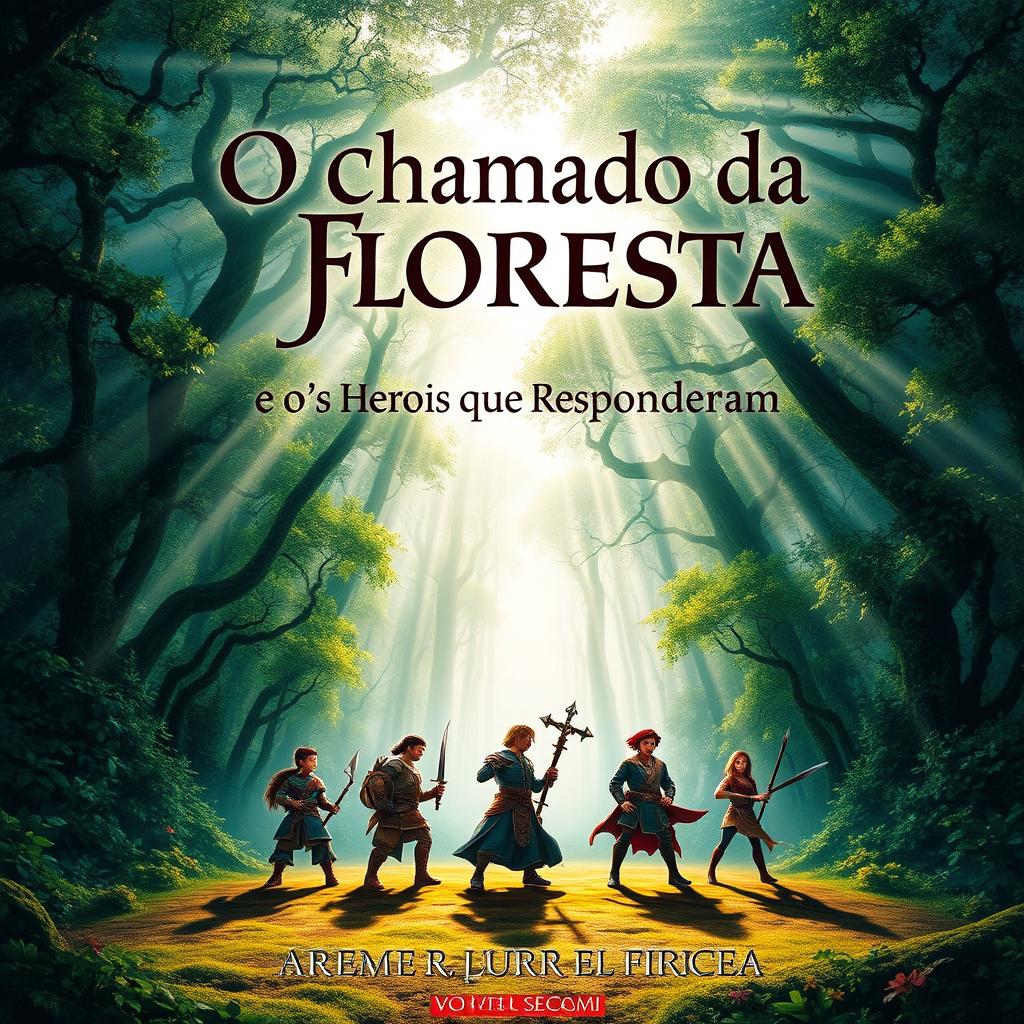 A captivating book cover titled 'O Chamado da Floresta e os Heróis que Responderam'