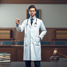 Create an image that symbolizes justice for a doctor