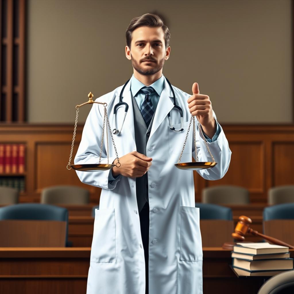 Create an image that symbolizes justice for a doctor