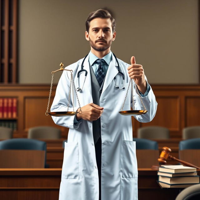 Create an image that symbolizes justice for a doctor