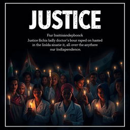 Create a dark-themed image to symbolize justice for a young lady doctor who was raped and murdered in Kolkata