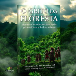 A powerful and emotional book cover titled 'O Grito da Floresta: Mártires na Batalha pela Terra e pelos sobrevivência dos Povos Indígenas'