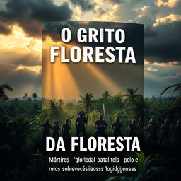 A powerful and emotional book cover titled 'O Grito da Floresta: Mártires na Batalha pela Terra e pelos sobrevivência dos Povos Indígenas'