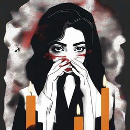 Create a dark-themed image to symbolize justice for a young lady doctor who was raped and murdered in Kolkata