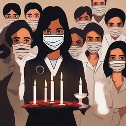 Create a dark-themed image to symbolize justice for a young lady doctor who was raped and murdered in Kolkata