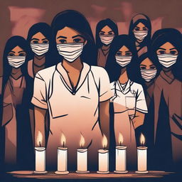 Create a dark-themed image to symbolize justice for a young lady doctor who was raped and murdered in Kolkata