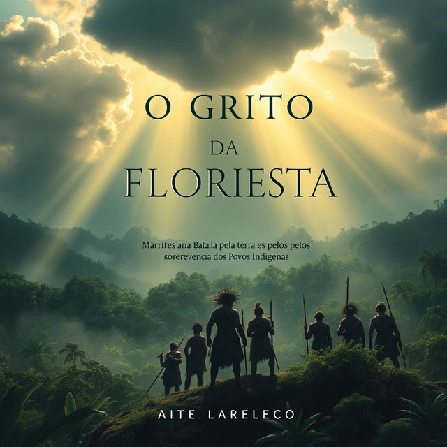 Design a narrative book cover for 'O Grito da Floresta: Mártires na Batalha pela Terra e pelos sobrevivência dos Povos Indígenas'