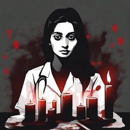 Create a dark-themed image to symbolize justice for a young lady doctor who was raped and murdered in Kolkata