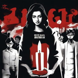 Create a dark-themed image to symbolize justice for a young lady doctor who was raped and murdered in Kolkata