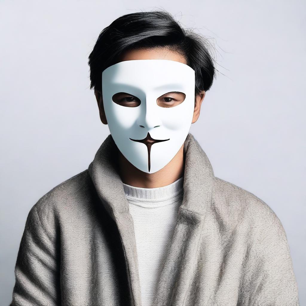 Create an image of a person wearing a mask on their face