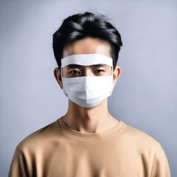 Create an image of a person wearing a mask on their face