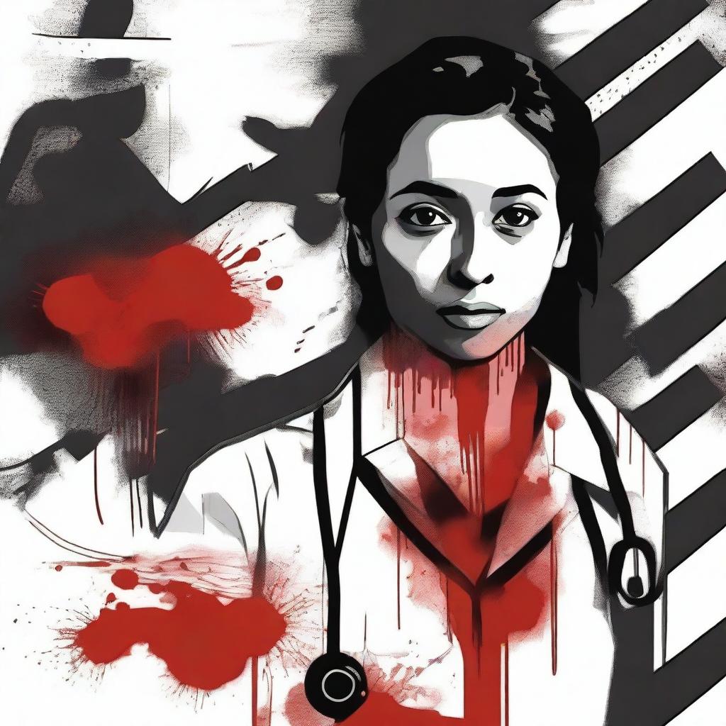 Create a dark-themed image to honor a doctor who was recently raped and murdered in Kolkata