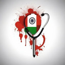 Create an image featuring the Indian flag with bloodstains, combined with a doctor's stethoscope to form a logo-like design