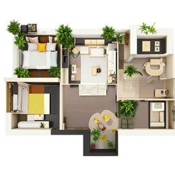 A home floor plan featuring a cozy bedroom, a welcoming living room, and a sleek modern bathroom.