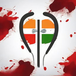 Create a dark-themed, mature-looking image featuring the Indian flag with bloodstains, combined with a doctor's stethoscope to form a logo-like design