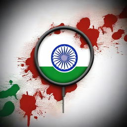 Create a dark-themed image featuring the Indian flag with bloodstains and a doctor's stethoscope arranged to look like a logo