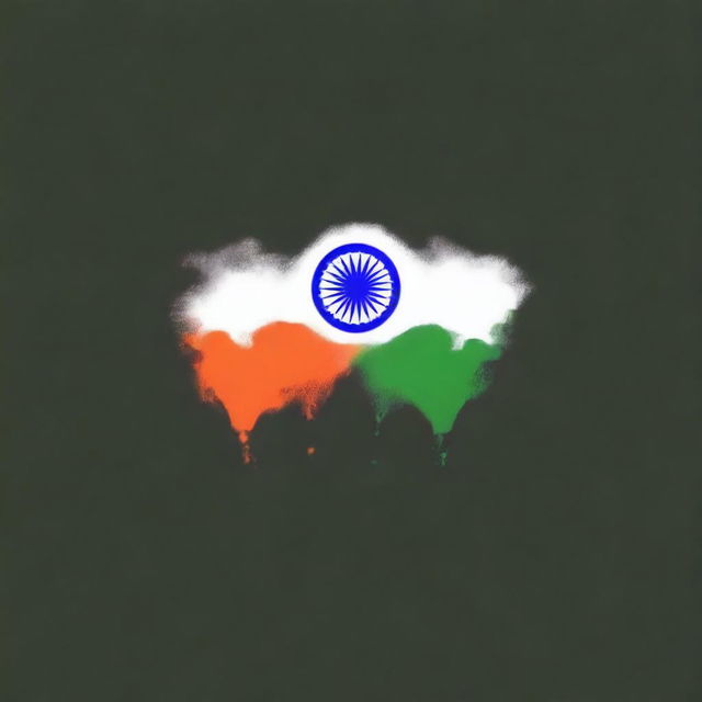 Create a dark-themed image featuring the Indian flag in a dark, foggy atmosphere