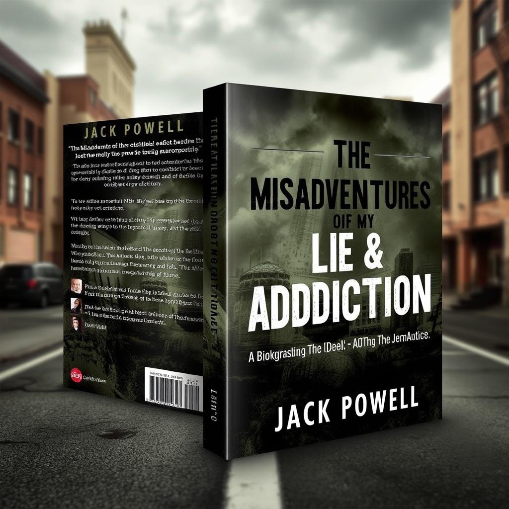 Create a book cover for 'The Misadventures of My Life & Addiction,' a biography by Jack Powell