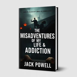 Create a book cover for a biography titled 'The Misadventures of My Life & Addiction' by Jack Powell