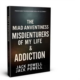 Create a book cover for a biography titled 'The Misadventures of My Life & Addiction' by Jack Powell