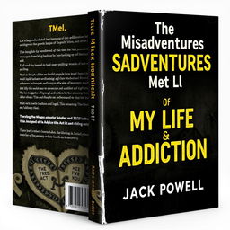 Create a book cover for a biography titled 'The Misadventures of My Life & Addiction' by Jack Powell