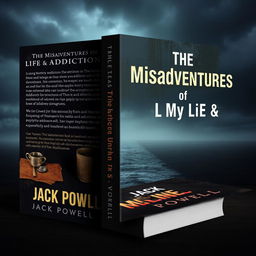 Create a book cover for a biography titled 'The Misadventures of My Life & Addiction' by Jack Powell