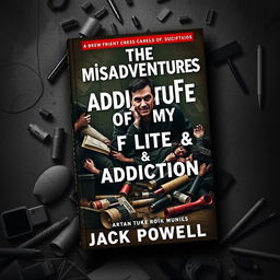 Create a book cover for a biography titled 'The Misadventures of My Life & Addiction' by Jack Powell