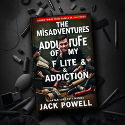 Create a book cover for a biography titled 'The Misadventures of My Life & Addiction' by Jack Powell