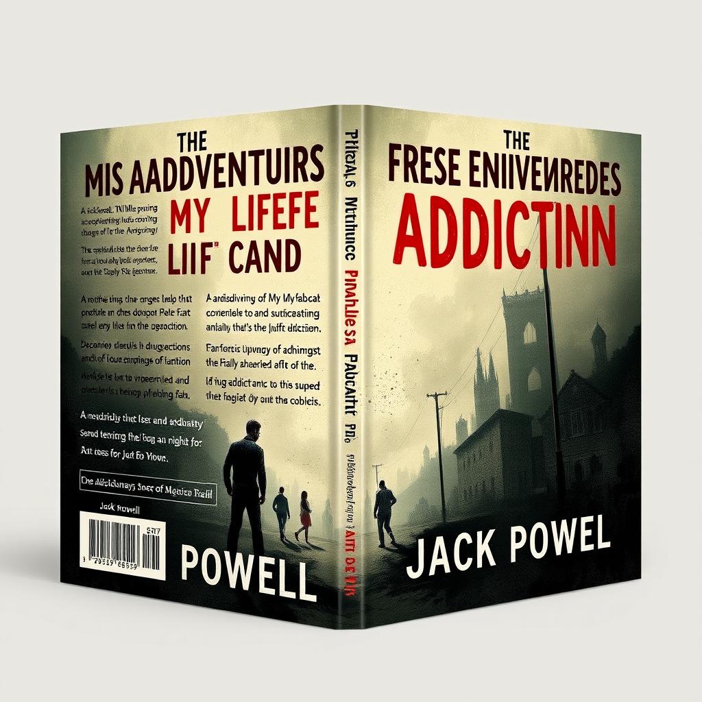 Design a book cover for an autobiography titled 'The Misadventures of My Life and Addiction' by Jack Powell