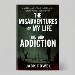 Design a book cover for an autobiography titled 'The Misadventures of My Life and Addiction' by Jack Powell