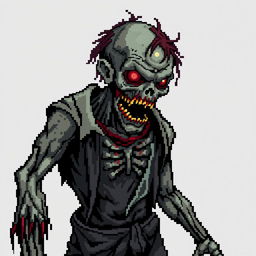 A detailed depiction of a zombie created using the pixel art squares technique