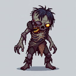 A detailed depiction of a zombie created using the pixel art squares technique