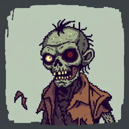 A detailed depiction of a zombie created using the pixel art squares technique