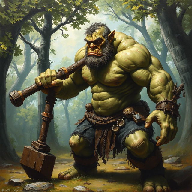 A detailed painting of an ogre armed with a large club, looking to the right