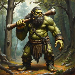 A detailed painting of an ogre armed with a large club, looking to the right