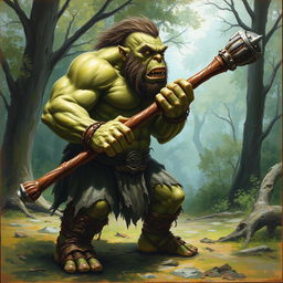 A detailed painting of an ogre armed with a large club, looking to the right