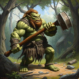 A detailed painting of an ogre armed with a large club, looking to the right