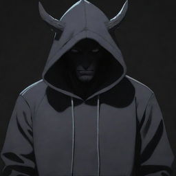 A cool anime character, embodied as a dark beast, wearing an imposing hoodie