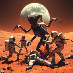 A group of astronauts on Mars being attacked and killed by a Martian