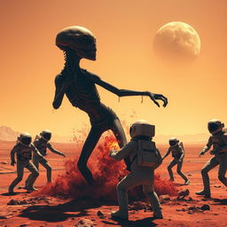 A group of astronauts on Mars being attacked and killed by a Martian