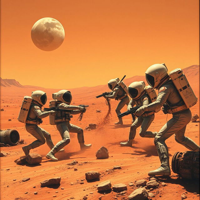 A group of astronauts on Mars being attacked and killed by a Martian