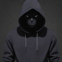 A cool anime character, embodied as a dark beast, wearing an imposing hoodie