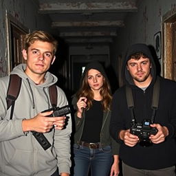 A group of three friends, consisting of two young men and one young woman, are ghost hunters