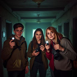 A group of three friends, consisting of two young men and one young woman, are ghost hunters