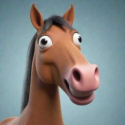 Generate an image of a friendly, cartoon horse with exaggeratedly long face expressing curiosity.