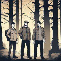 A group of three friends, who are ghost hunters, are exploring a haunted forest at night