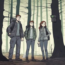 A group of three friends, who are ghost hunters, are exploring a haunted forest at night