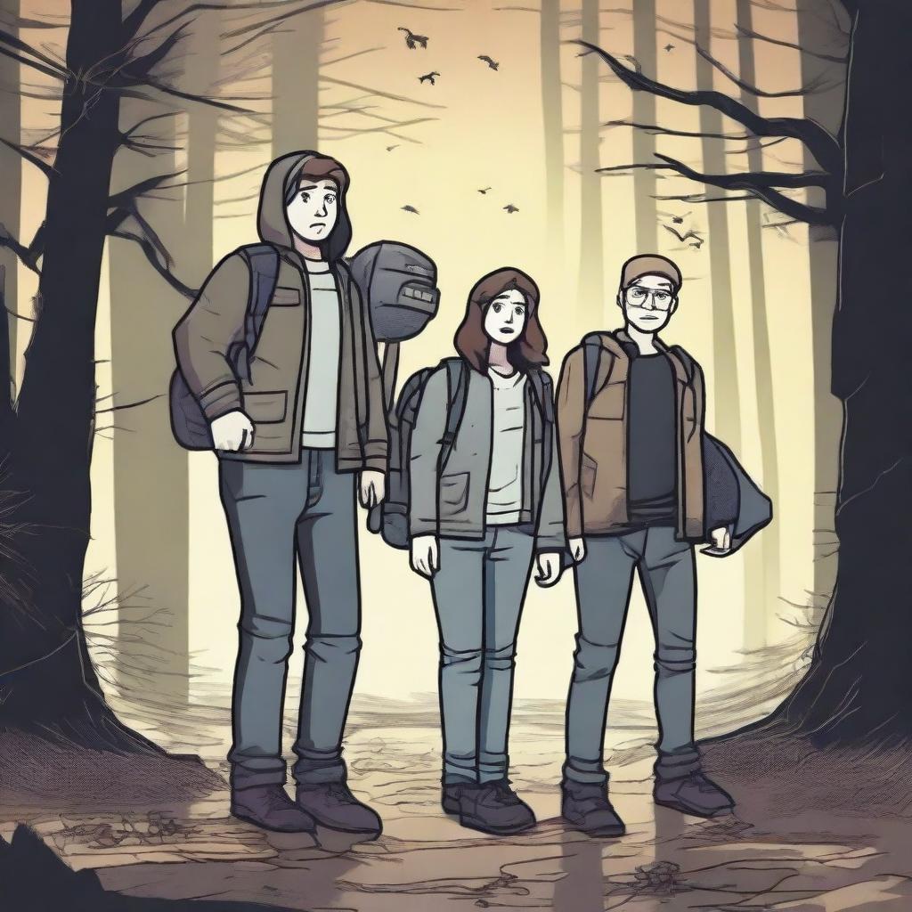 A group of three friends, who are ghost hunters, are exploring a haunted forest at night