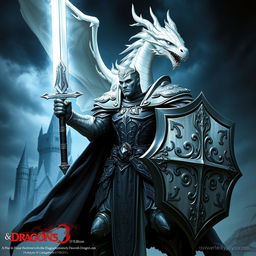 A white dragonborn paladin from Dungeons & Dragons 5th Edition, taking the Oath of Conquest